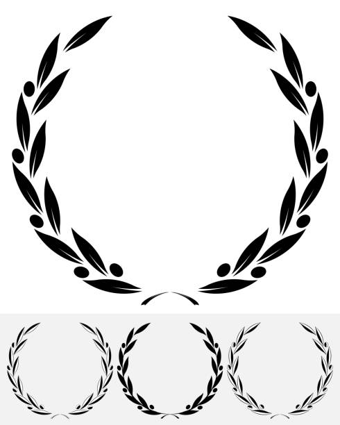 Olive Wreaths Silhouette Set Olive Wreaths. Leaves and Branches Round Frames laurel maryland stock illustrations