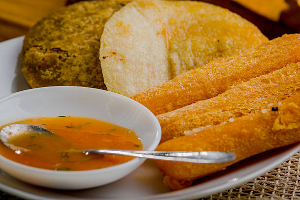 istock Closeup of mixed white platter with typical latin fried foods 488510140