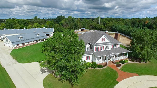 Photo of Country ranch, mansion with horse barns,pens,pool, aerial view.