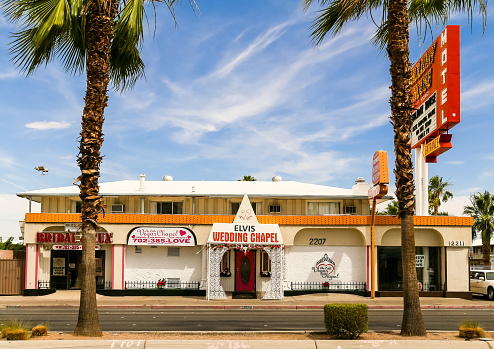 Las Vegas, USA - June 2, 2014: The Little Vegas (Wedding-) Chapel at South Las Vegas Boulevard. Famous also for Elvis Weddings and themed marriages.