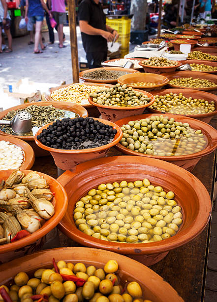 istock Different marinated olives and local food on spanish street mark 488519080
