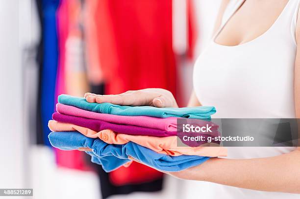 Stack Of Colorful Clothes Stock Photo - Download Image Now - Adult, Adults Only, Choice