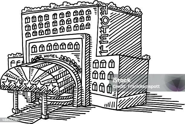 Five Star Hotel Building Drawing Stock Illustration - Download Image Now - Hotel, Line Art, First Class