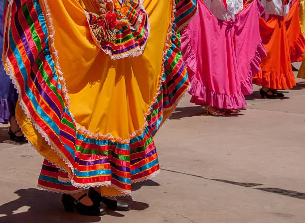 These colorful skirts were displayed during an authentic Mexican folk dance at a Cinco de Mayo Fiesta in Old Mesilla near Las Cruces, New Mexico.