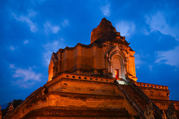 Beautiful Night Scene of Wat Chedi Luang, Chiang Mai, Thailand