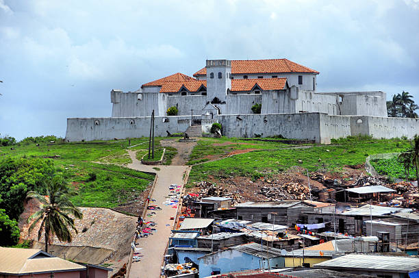 Aerial view to Elmina castle and fortress with church - 09 november 2015 Ghana