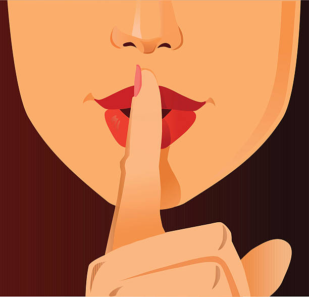 illustrazioni stock, clip art, cartoni animati e icone di tendenza di gesto di silenzio con dito sulle labbra-primo piano - finger on lips silence women symbol