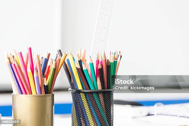 Multicoloured Pencils Stock Photo - Download Image Now - Basket, Blue, Color Image