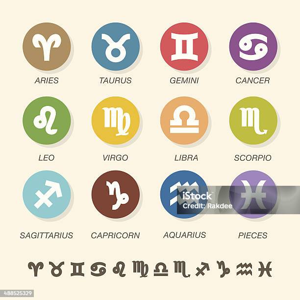 Zodiac Icons Color Circle Series Stock Illustration - Download Image Now - Astrology Sign, Chart, Aquarius - Astrology Sign