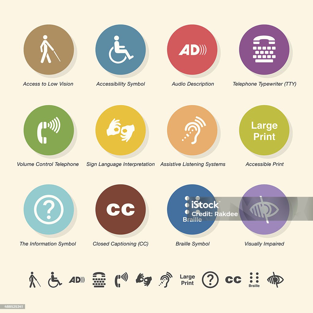 Disability Access Icons - Color Circle Series Disability Access Icons Color Circle Series Vector EPS10 File. Icon Symbol stock vector