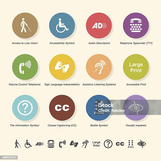 Disability Access Icons Color Circle Series Stock Illustration - Download Image Now - Icon Symbol, Accessibility, Disability