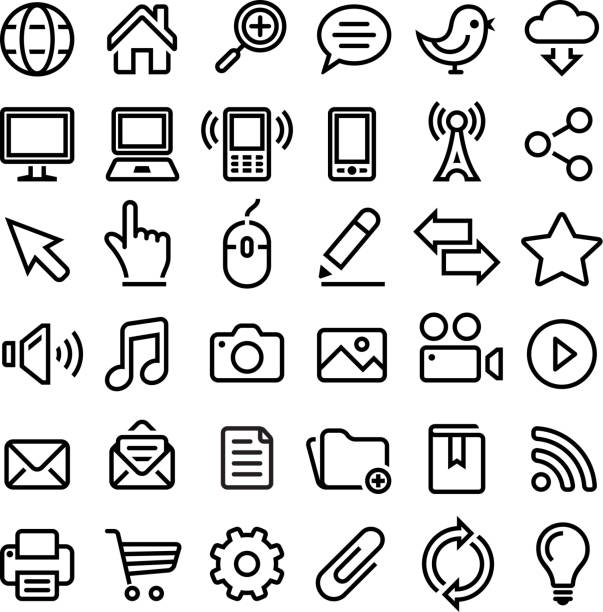 Internet royalty-free vector graphics Black and White vector icon set Internet Icons Black and White Icon Set play button photos stock illustrations