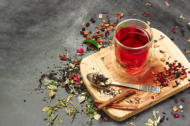 istock Herbal and masala tea on a black chalkboard 488526656