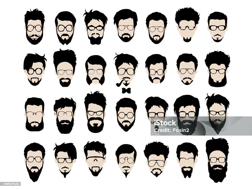 Vector Set Of Hipster Style Haircut Glasses Beard Mustache Stock ...