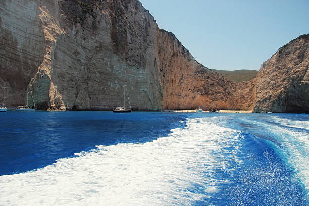 istock Leaving the Amazing beach Navagio in Zakynthos, Greece 488529816