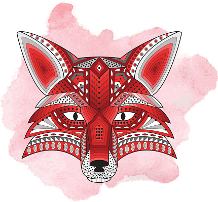 Patterned stylized silhouette of head fox on a light background