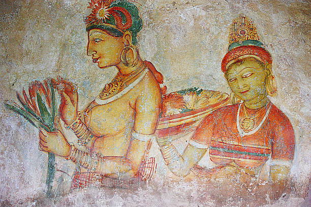 les fresques de l'ancienne forteresse de rock sigiriya sri lanka - front panel photos et images de collection