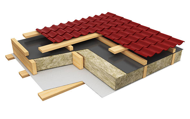 Detailed cross-section of roof in 3d stock photo