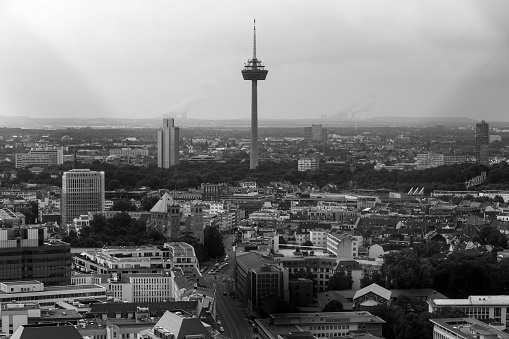 cologne with a view from above in black and white