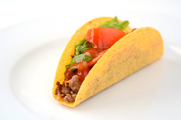 istock Mexican taco served on a white plate 488533274