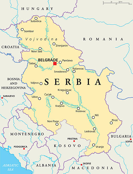 politische karte von serbien - danube river illustrations stock-grafiken, -clipart, -cartoons und -symbole