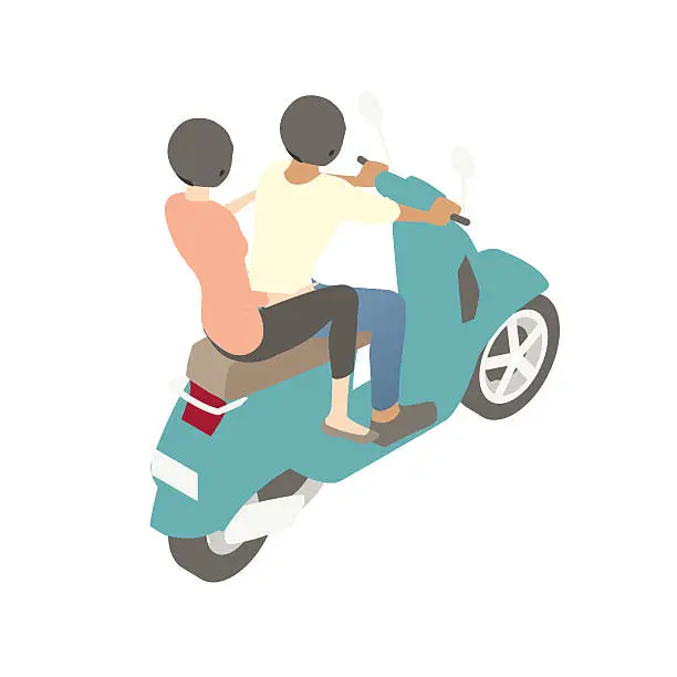 Vector illustration of Couple on motor scooter