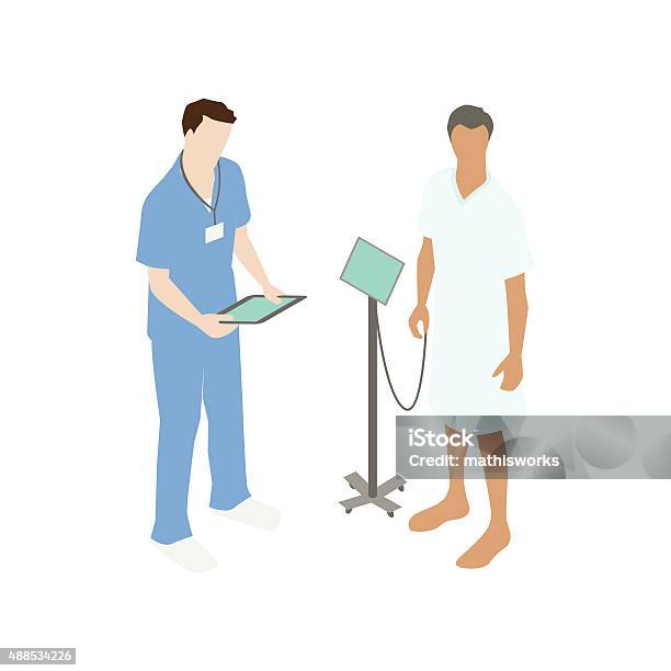 Doctor With Hospital Patient Stock Illustration - Download Image Now - Hospital Gown, Vector, Patient