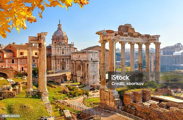 Roman Ruins In Rome Forum Stock Photo - Download Image Now - 2015, Ancient, Antique