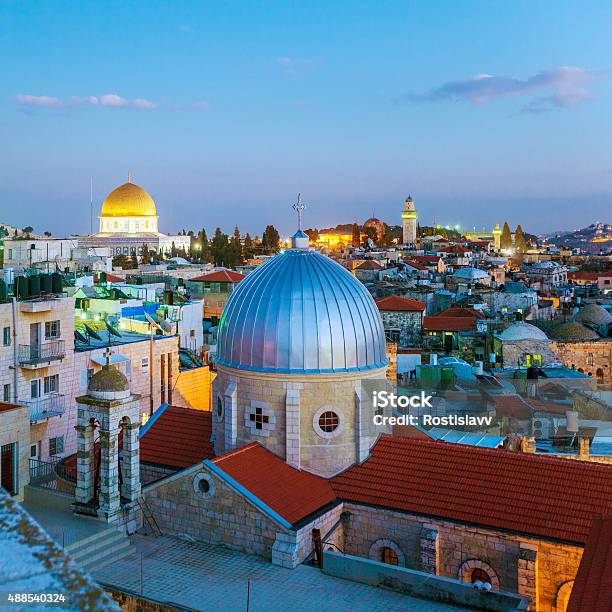 Jerusalem Old City At Night Israel Stock Photo - Download Image Now - Jerusalem, Aerial View, Israeli Culture