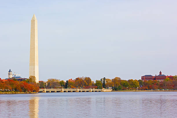 istock National Monument with trees around the Tidal Basin in fall. 488544036