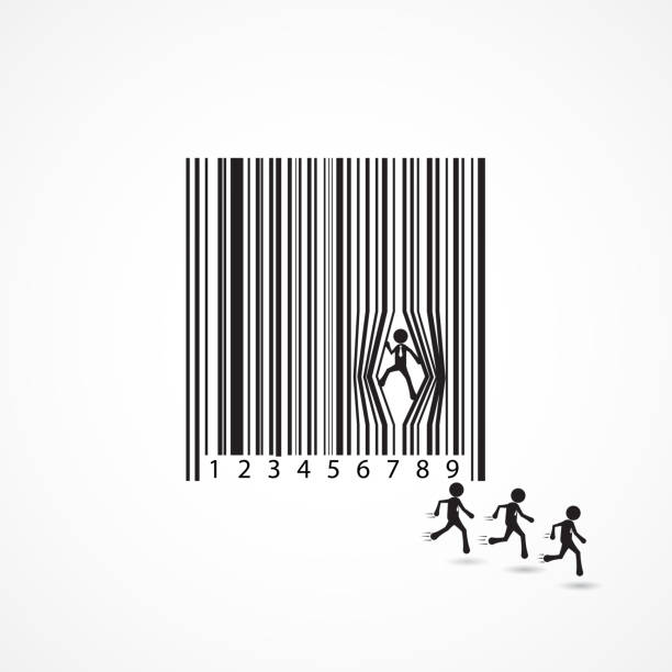 Businessman sign with dilapidation barcode. Escape,cartoon,business concept. vector art illustration