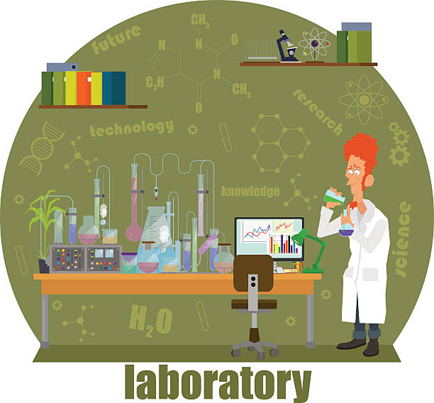 illustrations, cliparts, dessins animés et icônes de chercheur - mad scientist laboratory microscope chemical