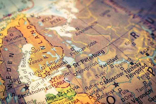 istock map of Russia and Finland. Close-up image 488554074