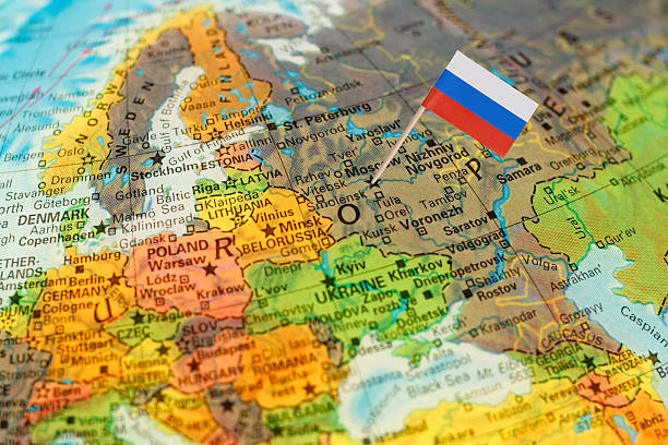 istock Globe map detail Russia with Russian Flag 488554140