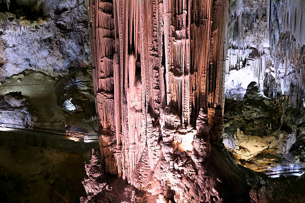 Interior of Natural Cave in Andalusia, Spain Nerja, Spain - August 25, 2014: Interior of Natural Cave in Andalusia, Spain -- Inside the Cuevas de Nerja are a variety of geologic cave formations which create interesting patterns nerja caves stock pictures, royalty-free photos & images