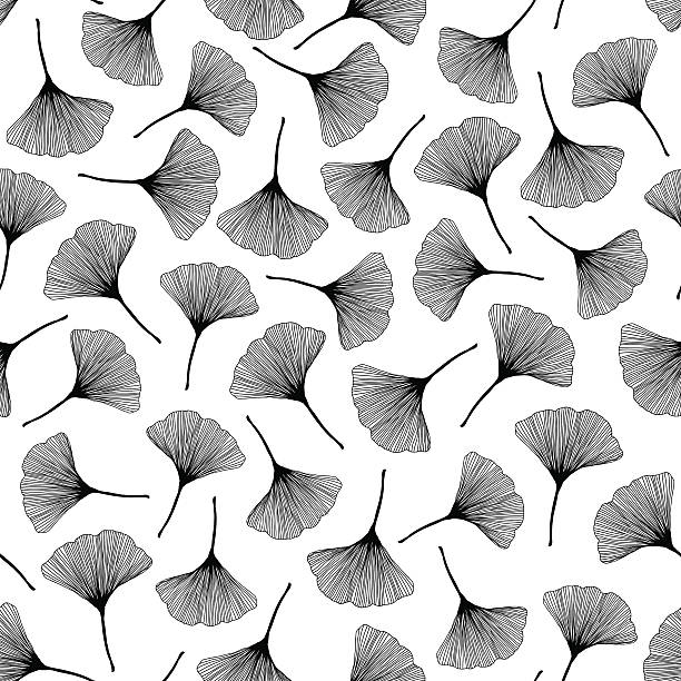 ilustrações, clipart, desenhos animados e ícones de monocromático textura com ginkgo folhas. padrão sem emendas. - ginkgo tree