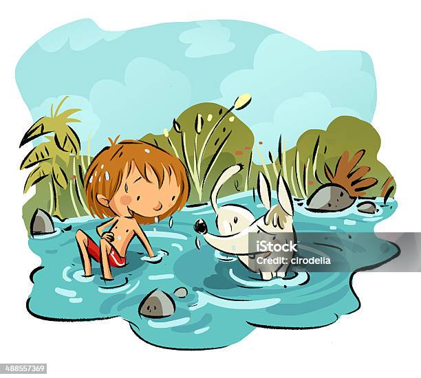 Child And Dog In Water Stock Illustration - Download Image Now - Animal, Childhood, Dog