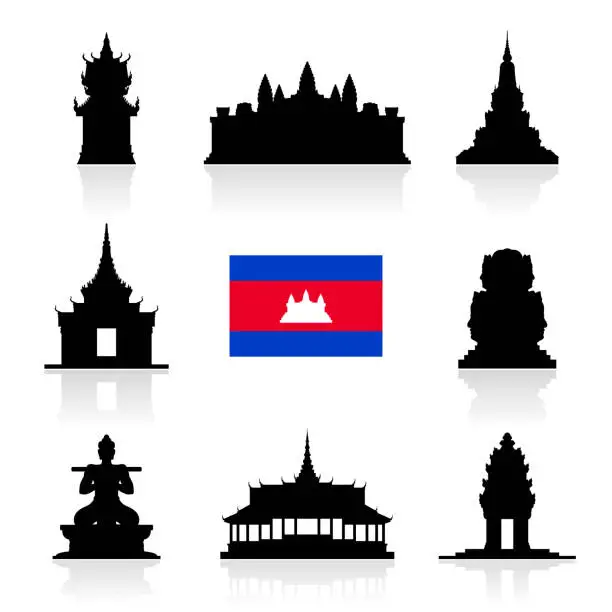 Vector illustration of Beautiful Cambodia Travel Landmarks.