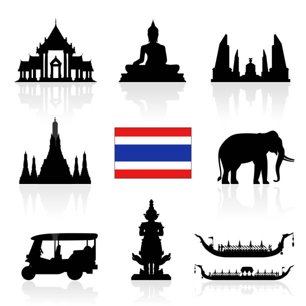 thailand, wahrzeichen-icon-set. - bangkok thailand asia temple stock-grafiken, -clipart, -cartoons und -symbole