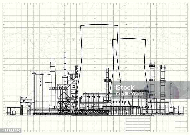 Kraftwerkblueprint Stock Vektor Art und mehr Bilder von Atomkraftwerk - Atomkraftwerk, Kraftwerk, AKW-Reaktorbereich