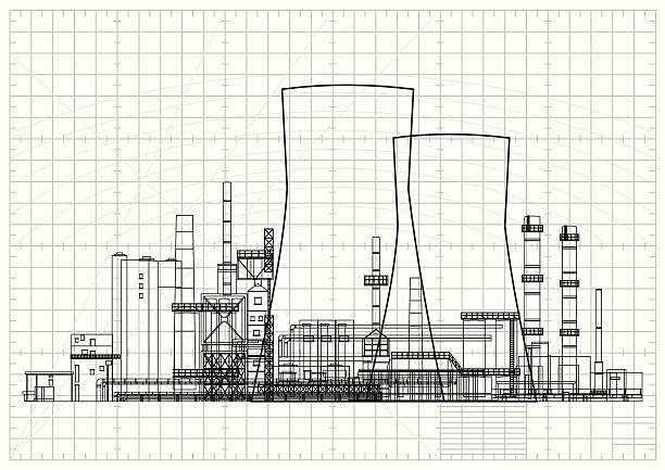 illustrations, cliparts, dessins animés et icônes de power station plan d'architecte - cooling tower