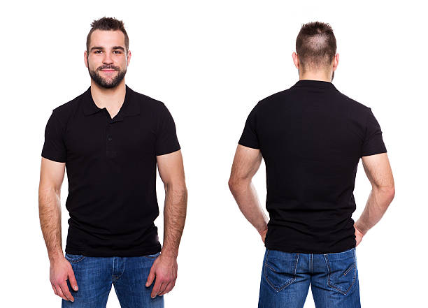 istock Black polo shirt with a collar on young man 488559997