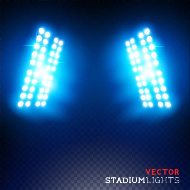 wektor stadium floodlights - stage light lighting equipment illuminated floodlight stock illustrations
