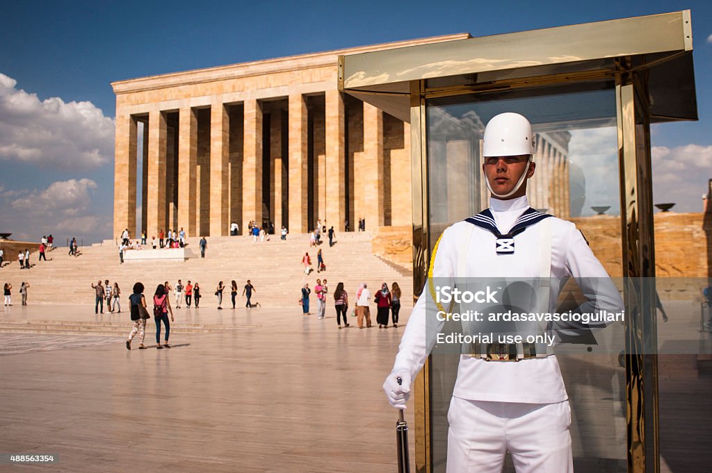 Anitkabir and guardsman. Ankara, Turkey - September 15, 2015: Anitkabir in Ankara Turkey. Anitkabir is Mausoleum of Ataturk. 2015 Stock Photo