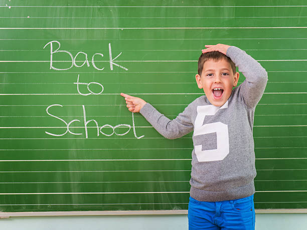 istock Student shows a board with the inscription: Back to School 488563532