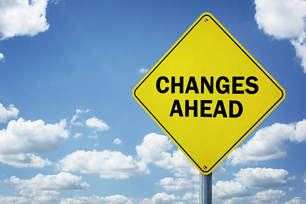 Changes ahead road sign Changes ahead road sign concept for business development, progress, choice and direction hazard sign photos stock pictures, royalty-free photos & images