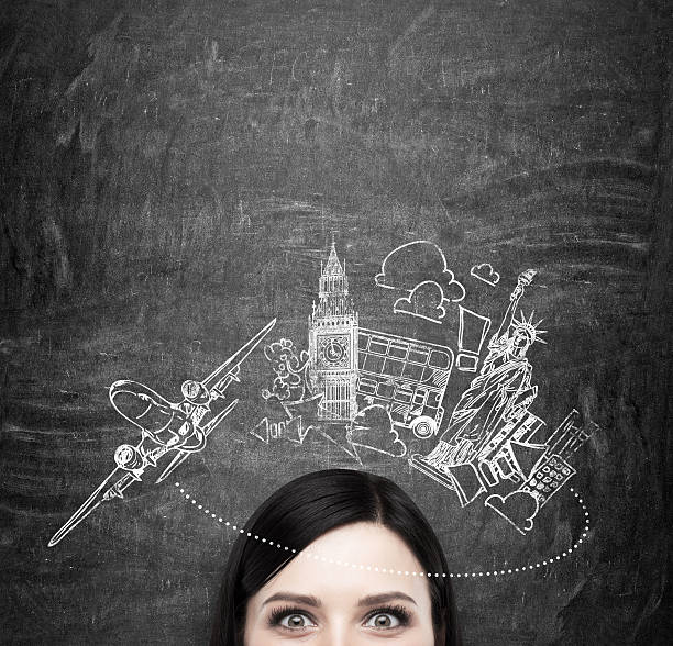 istock Forehead of brunette lady who thinks about travelling. 488566142