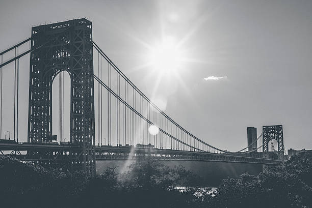 GWB GWB B&W at sunset, view from east side of the Hudson River. gwb stock pictures, royalty-free photos & images