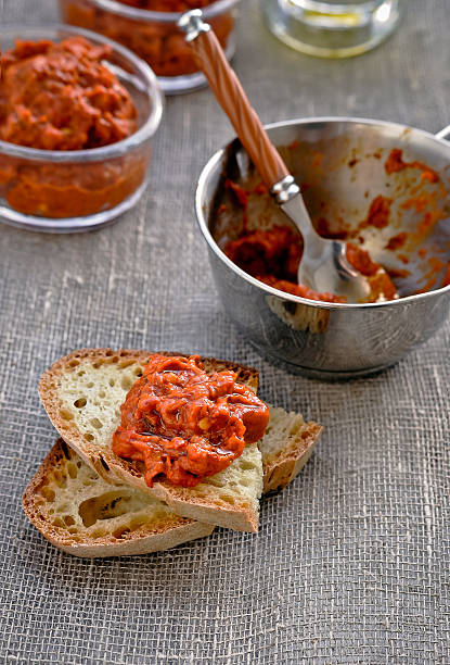 Appetizer. Red Pepper Relish. Close-up. stock photo