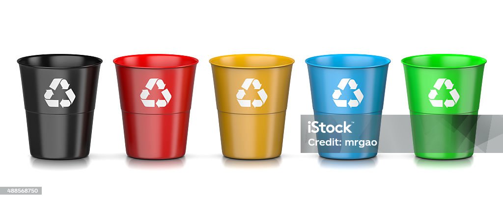 Recycle Bin Set Set of Plastic Colorful Recycle Bin with Recycle Sign Isolated on White Background 3D Illustration Choosing Stock Photo